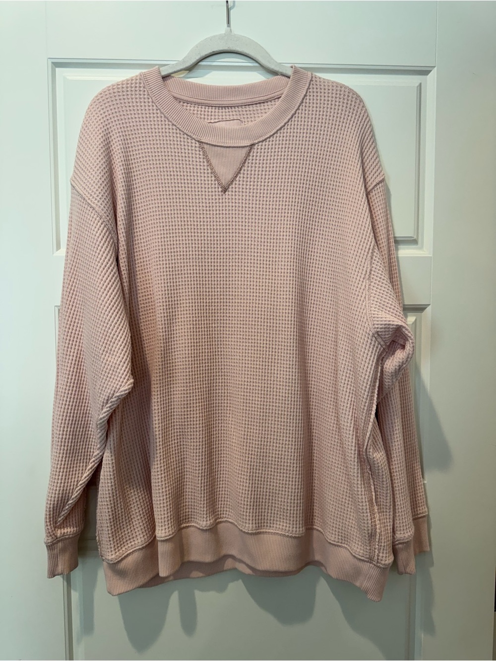 Aerie L Pale Pink Waffle Knit Sweatshirt